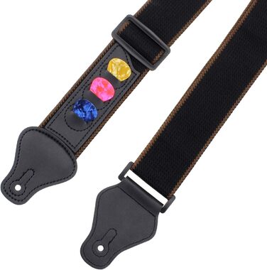 Гітарний ремінь Dreamtop: регульований ремінь для акустичної та електрогітари, басу з шкіряними кінцями, фіксаторами та набором медіаторів (16 шт.)