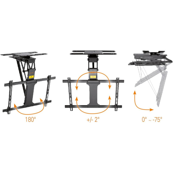 Моторизоване кріплення для телевізора на стелю HL47ML 32-75 дюймів, чорне, з поворотним механізмом 180° та Smart Home управлінням (до 35 кг)