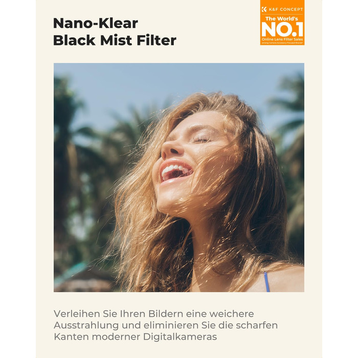 Фільтр K&F Concept 58mm Black Promist 1/4 з оптичного скла з Multi-Nano покриттям для відео та портретної фотографії (Nano-Klear)