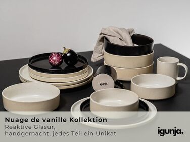 Igunga Stoneware Dinnerware Set - 12 Piece Set for 4 | Reactive Glaze Beige Tableware - Handcrafted Premium Quality