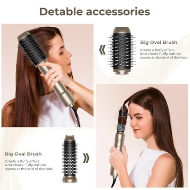 Набір для укладки волосся 6 в 1: фен, круглі щітки, локони, випрямляч, без термічного пошкодження, золото