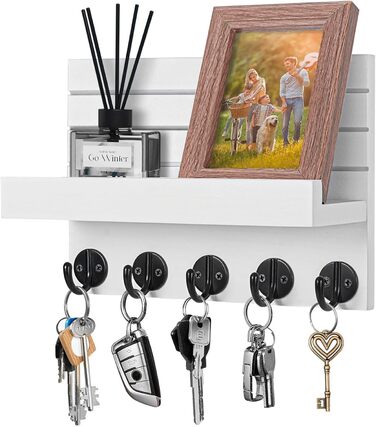 Дерев'яне ключниця на стіну з полицею, білий колір. 5 гачків для ключів, для прихожої, спальні, вітальні