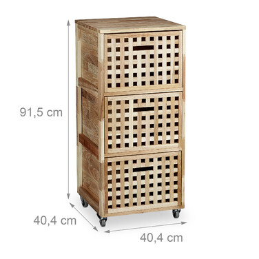 Relaxdays 3-Drawer Rolling Storage Cabinet in Walnut Finish