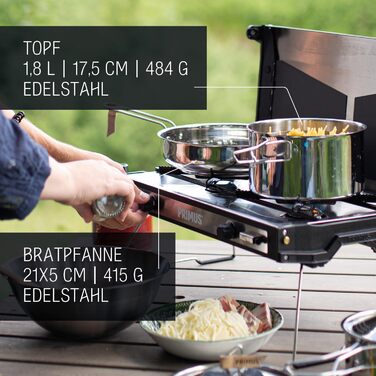 Набір посуду Primus Outdoor Campfire Cookset - нержавіюча сталь, 1.8 л, 21 см, для кемпінгу та приготування їжі на вогні та газових плитах