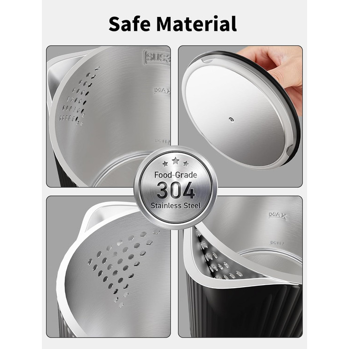 Електричний чайник Fourward - чорний, 1.7л, 2200W, з нержавіючої сталі, BPA-free, подвійні стінки