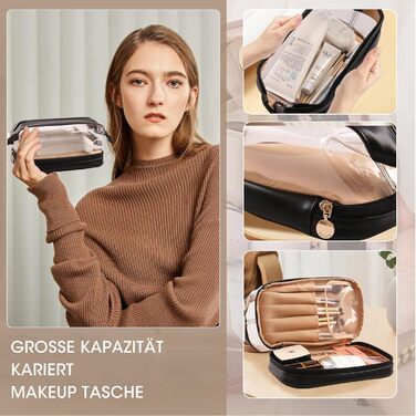 Косметичка для жінок велика чорна, водонепроникна, органайзер для макіяжу з відділенням для пензлів, для подорожей