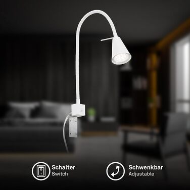 Світлодіодна настінна лампа Briloner з регульованим кутом нахилу, GU10 4.7W, 400lm, тепле біле світло, для читання, біла