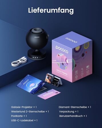 POCOCO Starry Sky Projector, Galaxy Star Projector, Home Planetarium for Kids and Adults; for Bedrooms, Interiors; as Decoration, Sleep Aid, and Relaxation - with 2 Discs (Black)