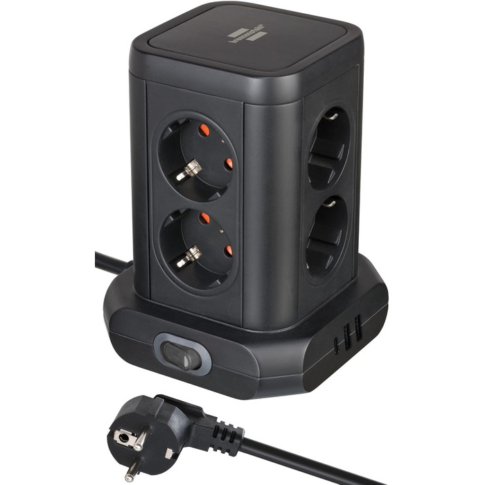 Стеждова тумба Brennenstuhl 8 розеток з USB та USB-C, 2м кабель, чорний колір