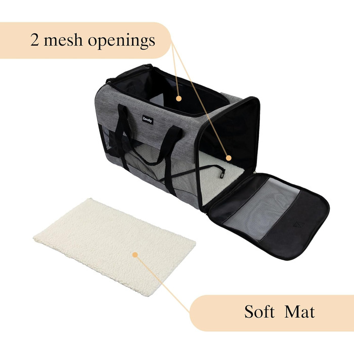 Транспортна сумка для котів та собак, дихаюча та складна, транспортна переноска з регульованим плечовим ременем, знімна плюшева матрацна подушка (Сірий, L)