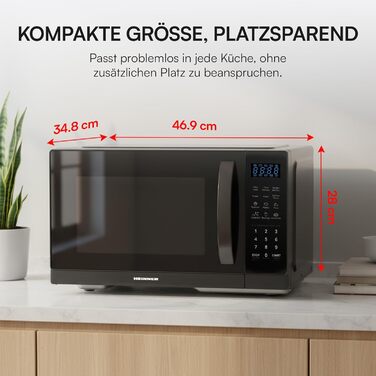 Мікрохвильова піч HMW-MD25DMRBK, 25 л, 800 Вт, чорний колір, 5 рівнів потужності, таймер, функція розморожування, поворотний піднос 28,5 см, 3 роки гарантії