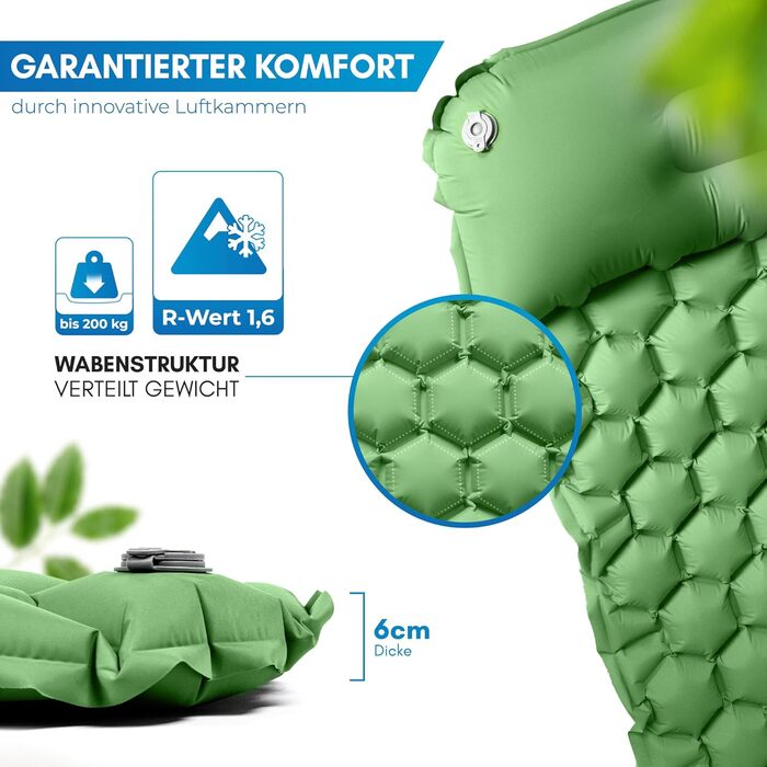 Килимок для кемпінгу NORDMUT® Isomatte Outdoor з ремкомплектом | Легкий килимок для туризму, пікніків та відпочинку на природі - компактний, зелений