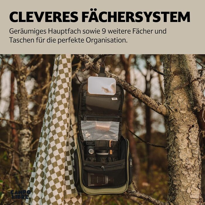 Чоловіча та жіноча косметичка Campo Libre® Tony з 11 відділеннями, преміум-якість, водонепроникна, зелено-чорна, M