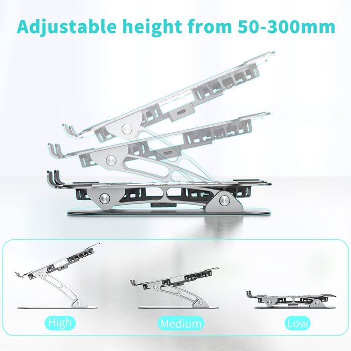 Підставка для ноутбука з регулюванням висоти та RGB вентилятором, складна, з алюмінієвого сплаву, для ноутбуків 10-17