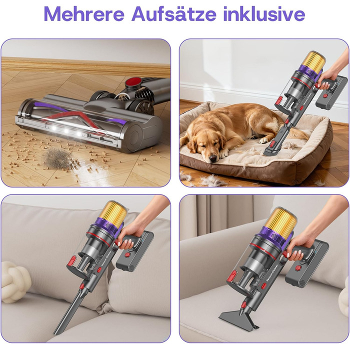 Бездротовий акумуляторний пилосос V16 600W з LED-дисплеєм та автоматичним режимом. Підходить для твердих підлог, килимів та видалення шерсті тварин.