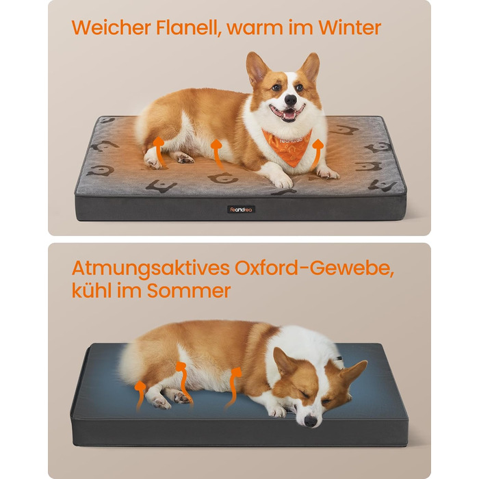 Крізь для собак Feandrea, м'яке ліжко для собак, знімний килимок, водонепроникне, 76 x 51 x 8 см, розмір M, для маленьких та мініатюрних собак, Taubengrau PGW241G01 (L (91 x 63 x 8 см))