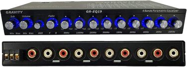 Автомобільний еквалайзер Gravity EQ19 1/2 DIN, 9-смуговий, 9V, 3 RCA виходи, AUX/DVD, передній/задній/сабвуфер
