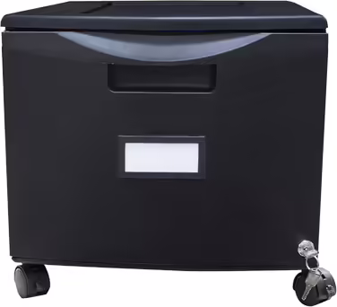 Storex 61264A01C File Cabinet with 1 Drawer, Steel, with Lock and Key, 37 x 32 x 46 cm, Black/Dark Gray