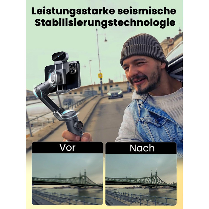 Стабілізатор для смартфона AOCHUAN 3-осьовий, складний, з фокусним колом, для iPhone та Android, Smart XE AI - для TikTok, YouTube, Vlog