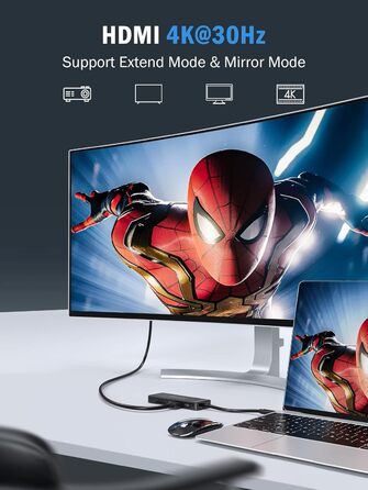 Lemorele USB-C док-станція: хаб з 2 HDMI, 3 USB 3.0/2.0, PD 100W для Windows, MacBook, Dell, HP, Surface (4K)