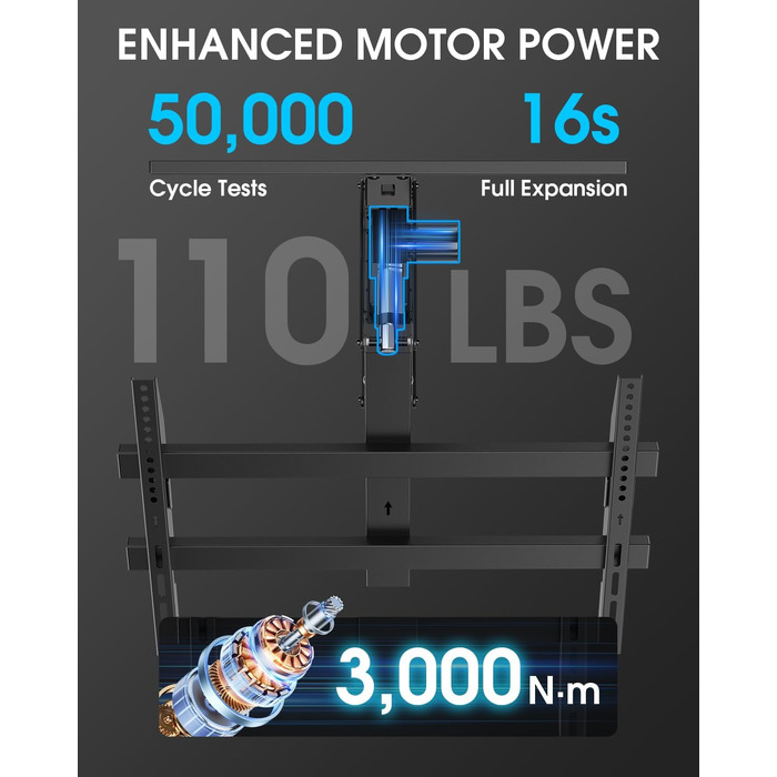 Електричний кронштейн для телевізора на стелю 32-70 дюймів, для плоских та вигнутих TV, чорний, VESA 600x400 мм, з пультом ДУ