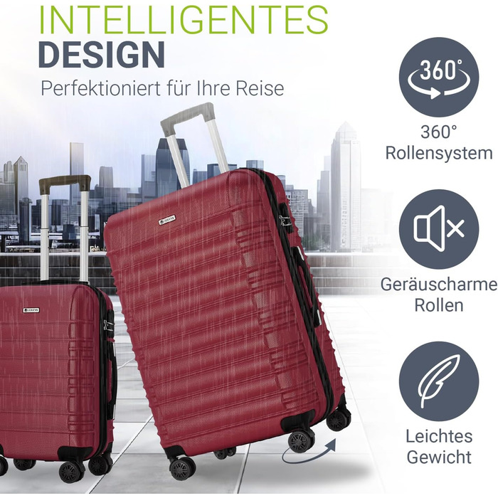 Набір валіз Juskys® Hartschale 4 шт. з кодовим замком, тихі колеса 360°, телескопічна ручка, легкі - червоний колір