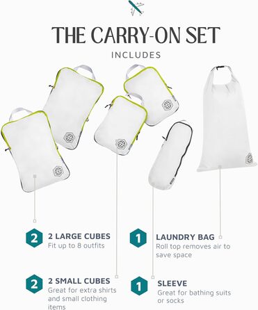 Набір кубиків для пакування TRIPPED Travel Gear: 6 шт. для подорожей, білий та зелений