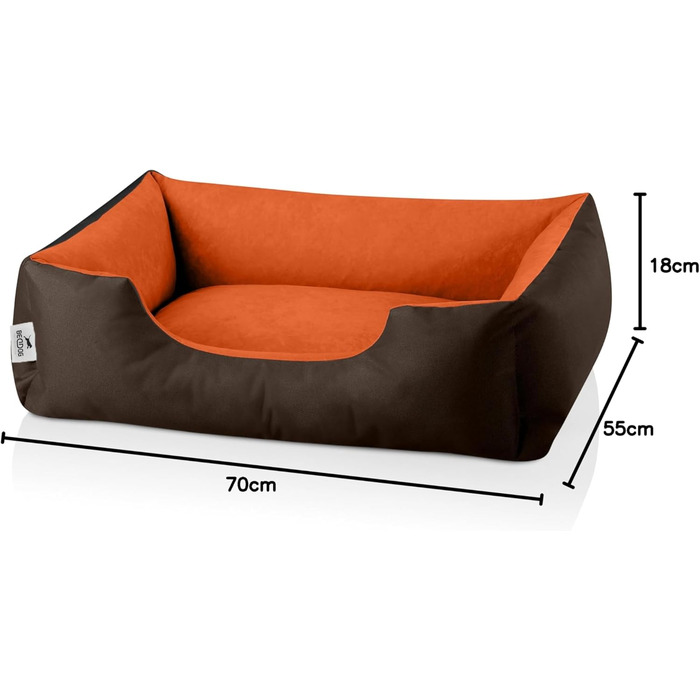 Ліжко для собак BedDog M - м'яке гніздо, корзина, диван, лежанка для маленьких собак SUNSET (колір коричневий/помаранчевий) розмір 70 x 55 x 18 см, знімний чохол, можна прати