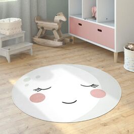 Дитячий килим Paco Home круглий, ігровий, антиковзкий, 80 см, кремовий, з місяцем, коалою та левом, для дитячої кімнати