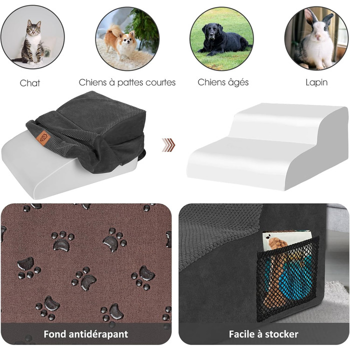 Східці для собак Zvonema з 2 ступенів, пандус для собак з губки високої щільності 30D, антиковзні сходи для собак зі знімним та пральним чохлом, для літніх / поранених тварин, чорного кольору