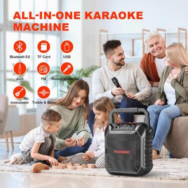 Портативна караоке-машина з Bluetooth, мікрофоном та підключенням TF/USB/FM/AUX для дому та вечірок (2 мікрофони)