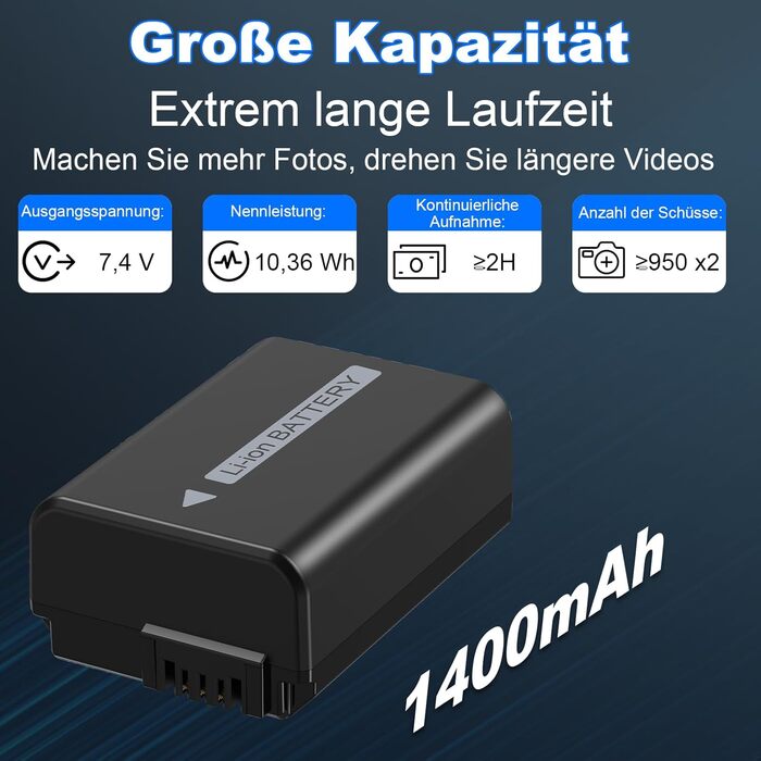 Набір акумуляторів NP-FW50 1300mAh та зарядний пристрій LCD для камер Sony ZV-E10, A6000, A6300, A6400, A6500, A5100, A5000, A7, A7II, A7R, A7RII, A7SII, 7RM2, 7SM2, 7M2, A55, RX10 II III IV, NEX-3/5/6/7, NEX-F3 (2 шт. акумулятори & 1 зарядний пристрі