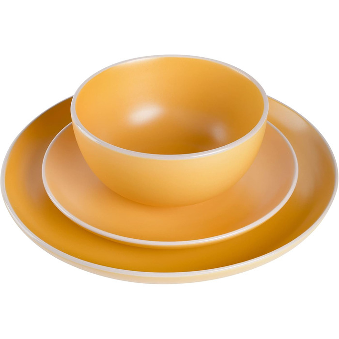 Набір посуду Gibson Home Festival Rings, 16 предметів, кераміка, ручне розписування, для 4 осіб, сумісний з мийкою та мікрохвильовкою, жовтий
