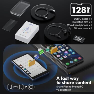 MP3 плеєр 163GB з WiFi, Bluetooth, Android 13, Spotify, FM радіо, сенсорний екран 4.5