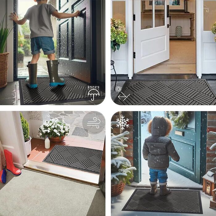 Килимок для дому та вулиці 43 x 75 см, силіконовий, антиковзаючий, пилозахисний, для входу, балкону, тераси - темно-сірий