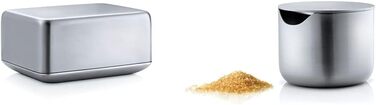 Blomus 63638 Basic Butter Dish, brushed stainless steel, medium & -BASIC- Sugar Bowl made of brushed stainless steel, sugar container ideal for white / brown sugar, timeless design, dishwasher-safe vessel