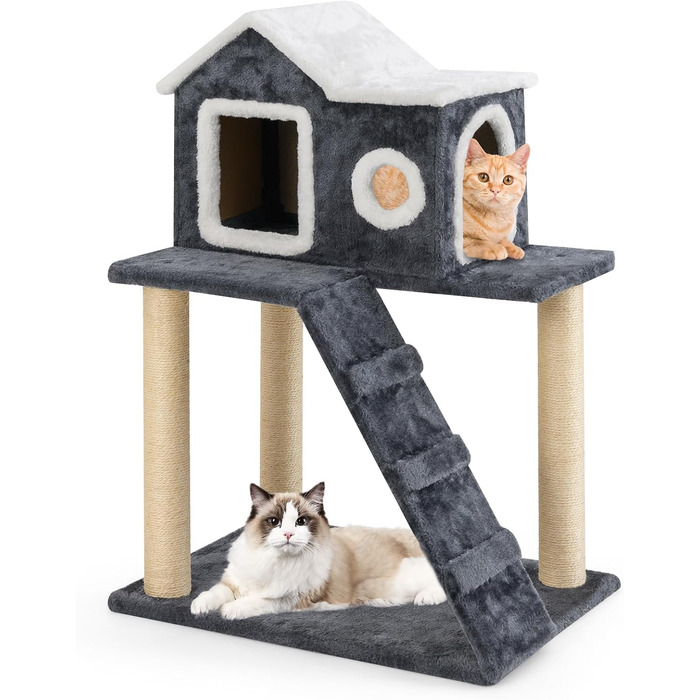 Драбина-кіготь для котів SOARS, 90 см, сірий котячий будиночок з сизалю