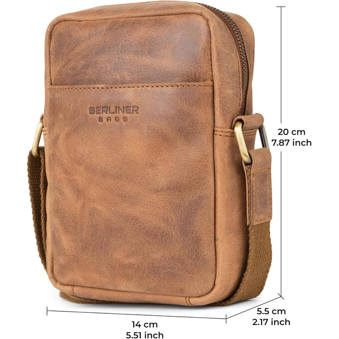 Чоловіча сумка через плече Berliner Bags Tom з натуральної шкіри, Camel, S