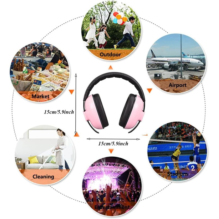 Дитячі навушники-захисники вух 0-2 роки - захист від шуму для літака, сну та повсякденного життя | Регульовані, м'які та легкі для новонароджених та малюків, рожеві