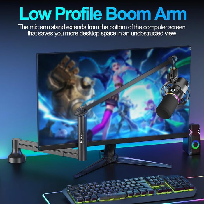 Низькопрофільний мікрофонний важіль, міцний тримач для мікрофону з кріпленням до столу 7 см, адаптери 3/8' та 5/8', для Blue Yeti, подкастів, геймінгу, вантажопідйомність до 2 кг, чорний