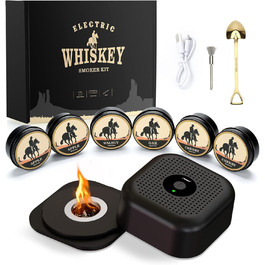 Набір для копчення коктейлів та віскі, з 4 дерев'яними чіпсами, електричний. Ідеальний подарунок на День батька для віскі, бурбону, коктейлів, кави та м'яса. Аксесуар для приготування напоїв.