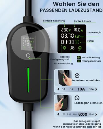 Зарядний кабель для електромобіля EzGoGo Type 2 (Schuko), 3.7 кВт, 6-16А, довжина 6.1 м