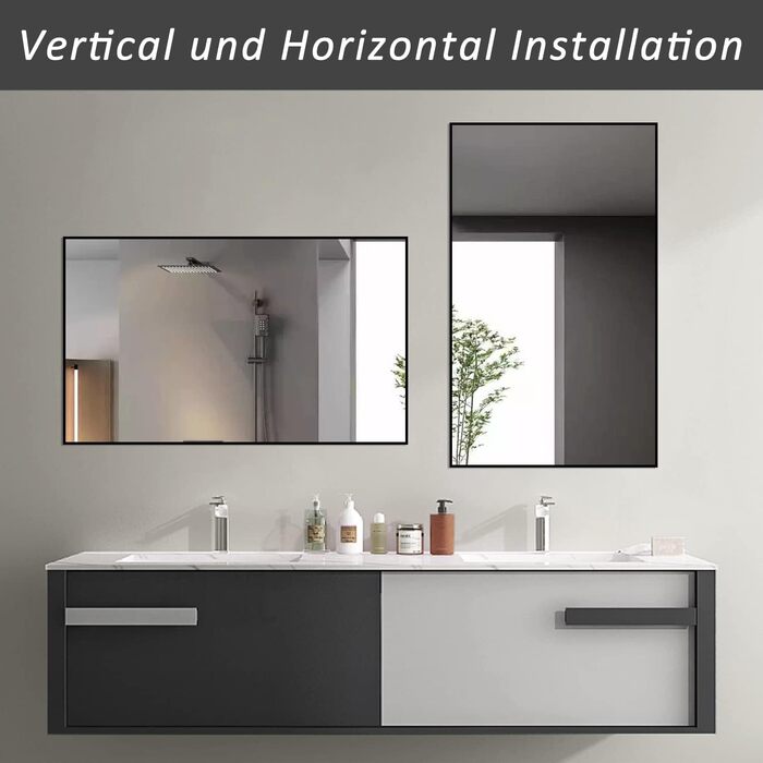 Дзеркало Boromal Spiegel чорне 100x60 см з металевим каркасом для ванної кімнати, туалетного приміщення, спальні