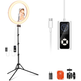 NEEWER Комплект кільцевого світла для фото та відео: 48 см, 52 Вт, регульоване LED кільцеве світло з штативом та Bluetooth для смартфона, YouTube, селфі (RH12B Pro)
