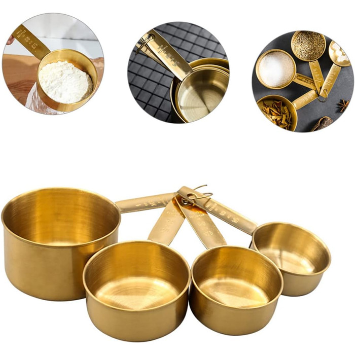 BESTOYARD 2 Sets Stainless Steel Measuring Spoons Rustproof Measuring Spoons Tablespoons Measuring Spoons Measuring Cups Micro Scoop Measuring Scoop Measuring Cups Baking Stainless Steel Golden 4 Pieces * 2