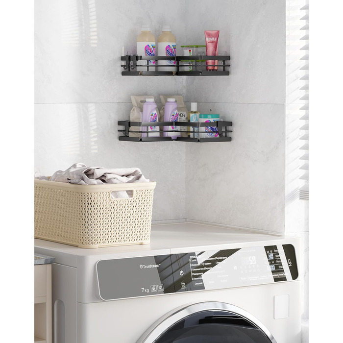 Поличка для душу Kitsure без свердління – 2 шт. Стабільне душове решітка без свердління з швидким стоком, нержавіючою статтю та міцним клейким кріпленням для ванної кімнати, 22,0 x 22,0 x 5,0 см, Чорний