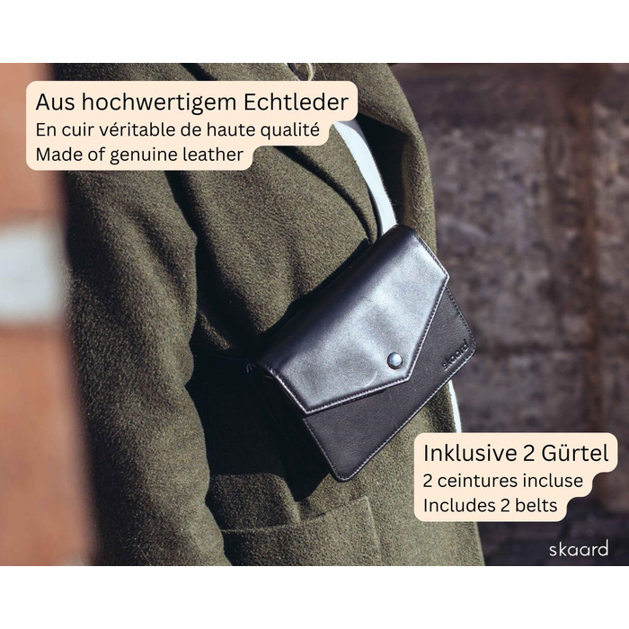 Сумка-бананка Skaard з екошкіри чорного кольору – 3-в-1 (crossbody, на пояс, унісекс) з регульованим ремінцем