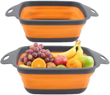 Ситечко для кухні складне, сито для зливання з нержавіючої сталі та силікону, 2 розміри (24.5+29.2 см), помаранчеве