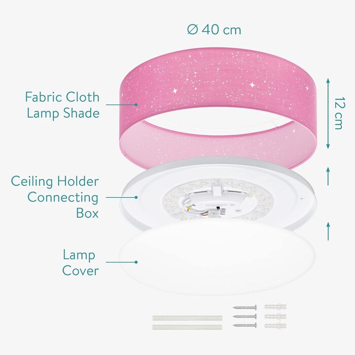 Navaris LED Ceiling Light - Dimmable Color Temperature Change Remote Control - 22W Starry Sky - Living Room Lamp Bedroom Ceiling Lamp Children's Room Lamp Ceiling (40cm, Pink)