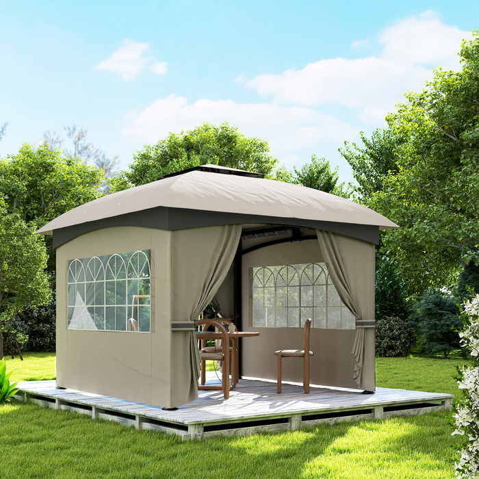 Outsunny Gazebo approx. 3.4x3.4 m water-resistant garden gazebo with 4 side panels, double roof, party tent with UV protection garden tent with galvanized metal frame, for garden light grey | Aosom